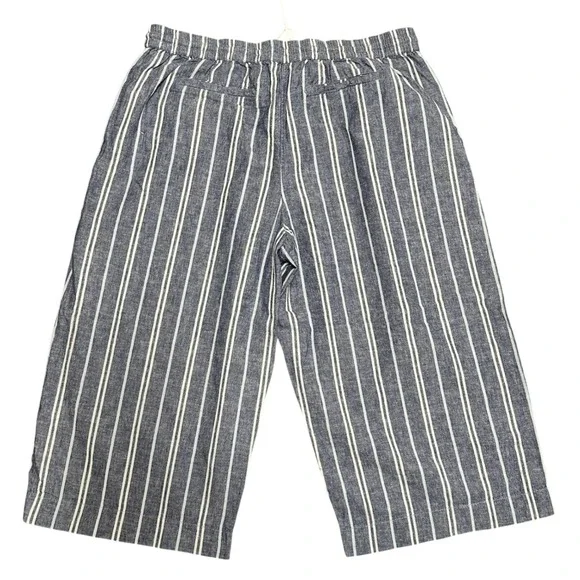 BeachLunchLounge Womens XL Stripe Linen Cotton Cropped Wide Leg Pants Drawstring - Picture 2 of 8